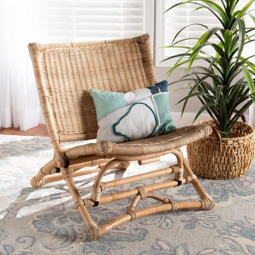 Bali & pari Herrara Modern Bohemian Natural Woven Rattan Foldable Lounge Chair