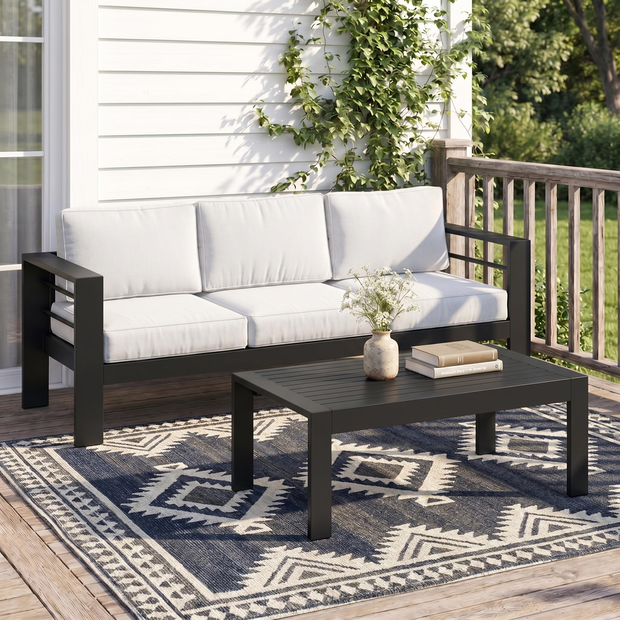 Solaste Outdoor Loveseat Aluminum Patio Furniture Sofa, All-Weather Metal Outdoor Couch with Cushions,Light Grey