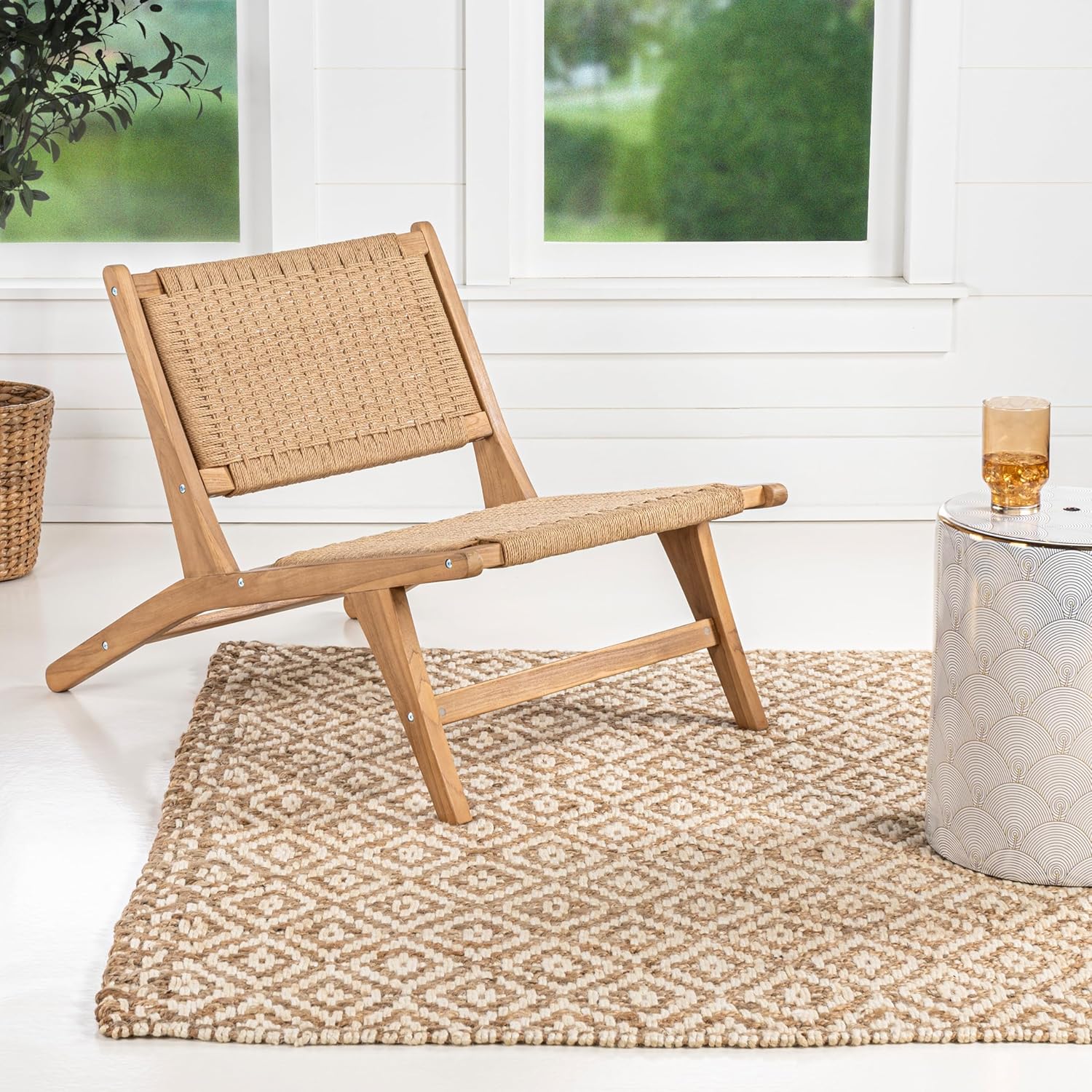 Eyely XLR1000A Nirelle Mid-Century Modern Woven Seagrass Wood Armless Lounge Chair, Natural