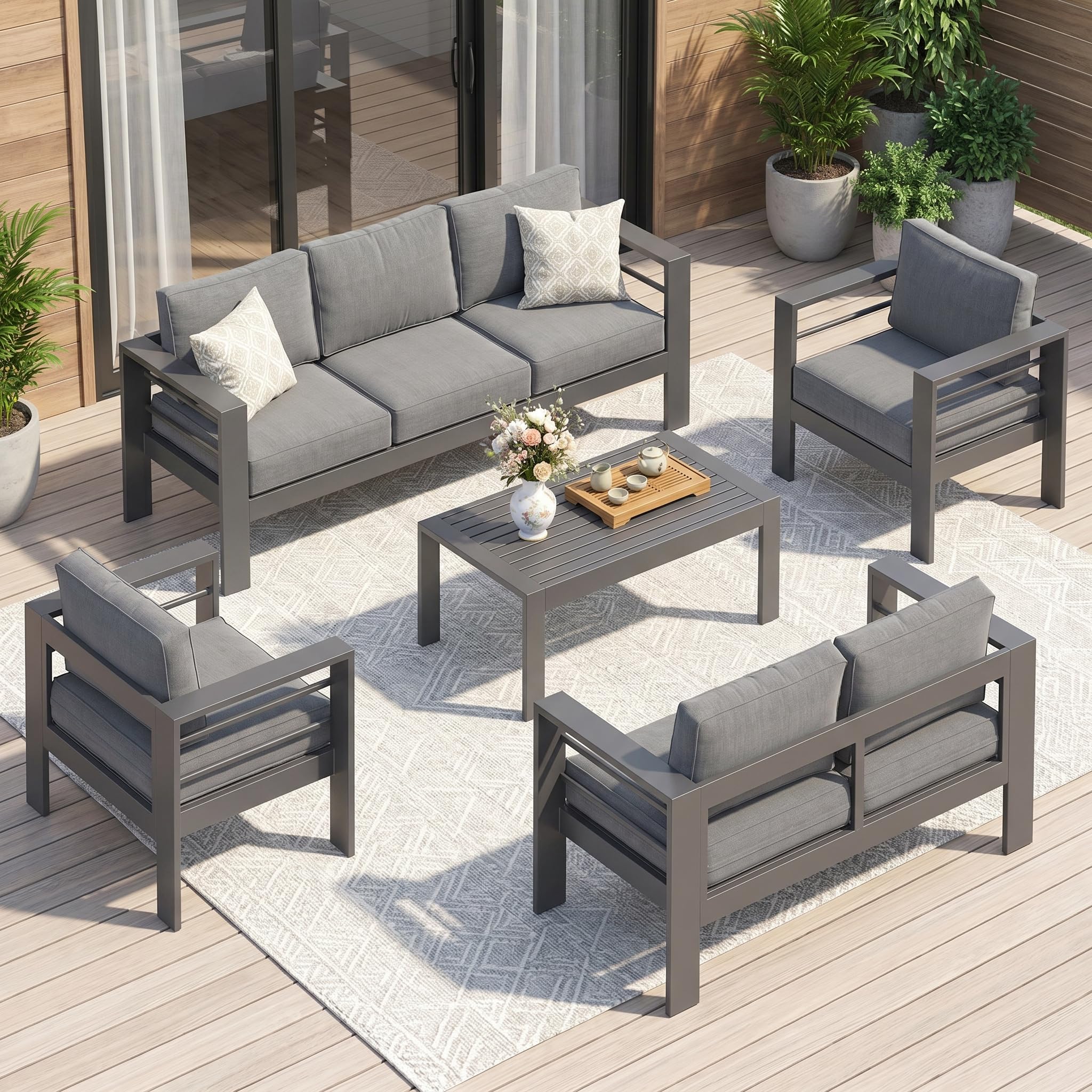 Solaste Outdoor Loveseat Aluminum Patio Furniture Sofa, All-Weather Metal Outdoor Couch with Cushions,Light Grey