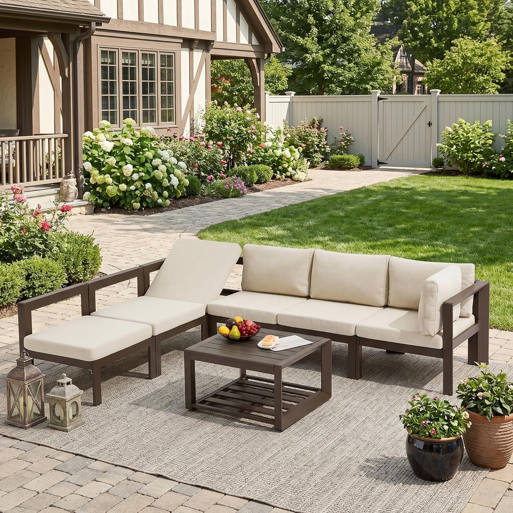 7 Pcs Luxury Aluminum Outdoor Corner Sofa Set with Coffee Table