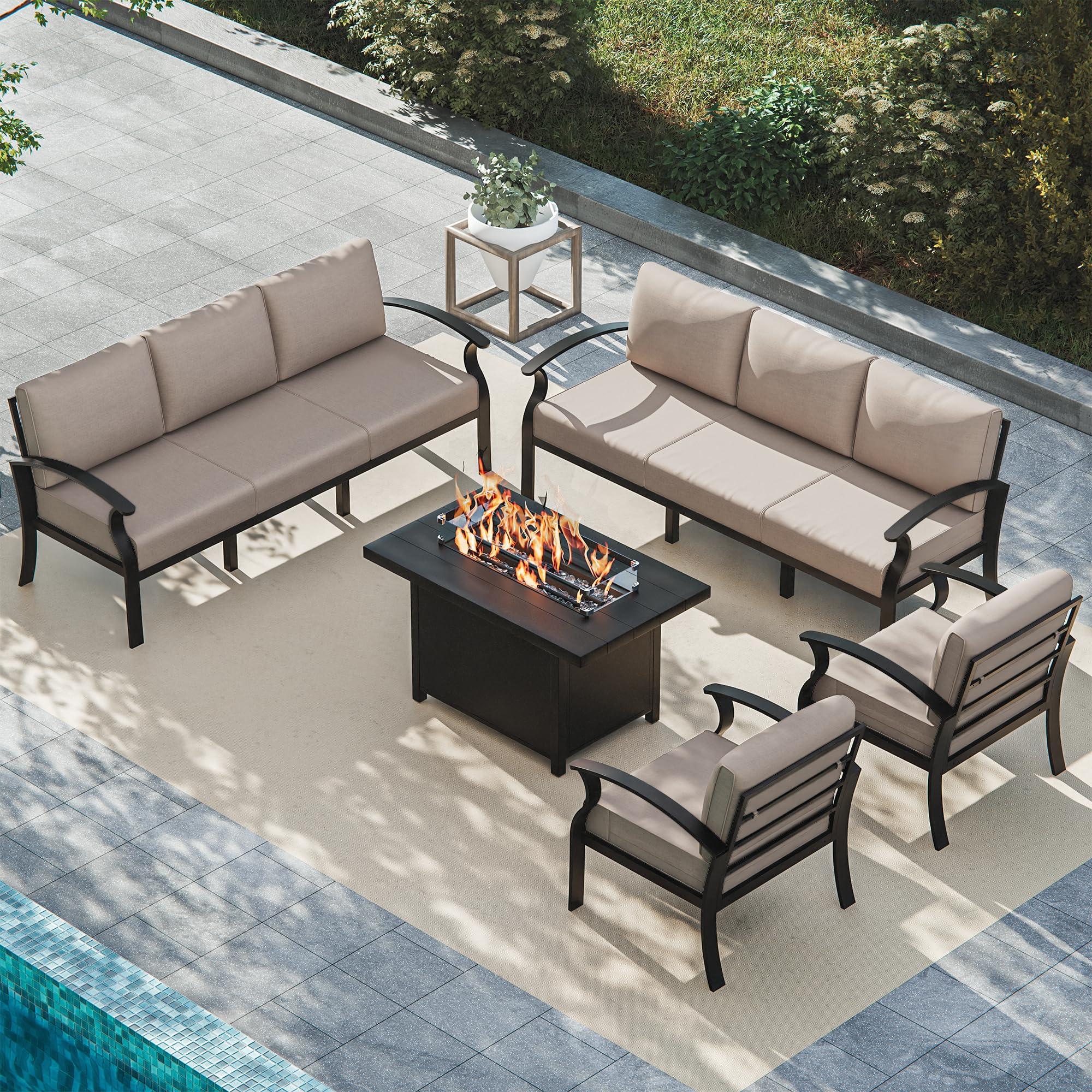 ALAULM Aluminum 3-Seat Patio Furniture Set, Metal Outdoor Furniture Sectional Sofas w/5.1" Cushions for Patio, Backyard, Poolside-DarkBlue