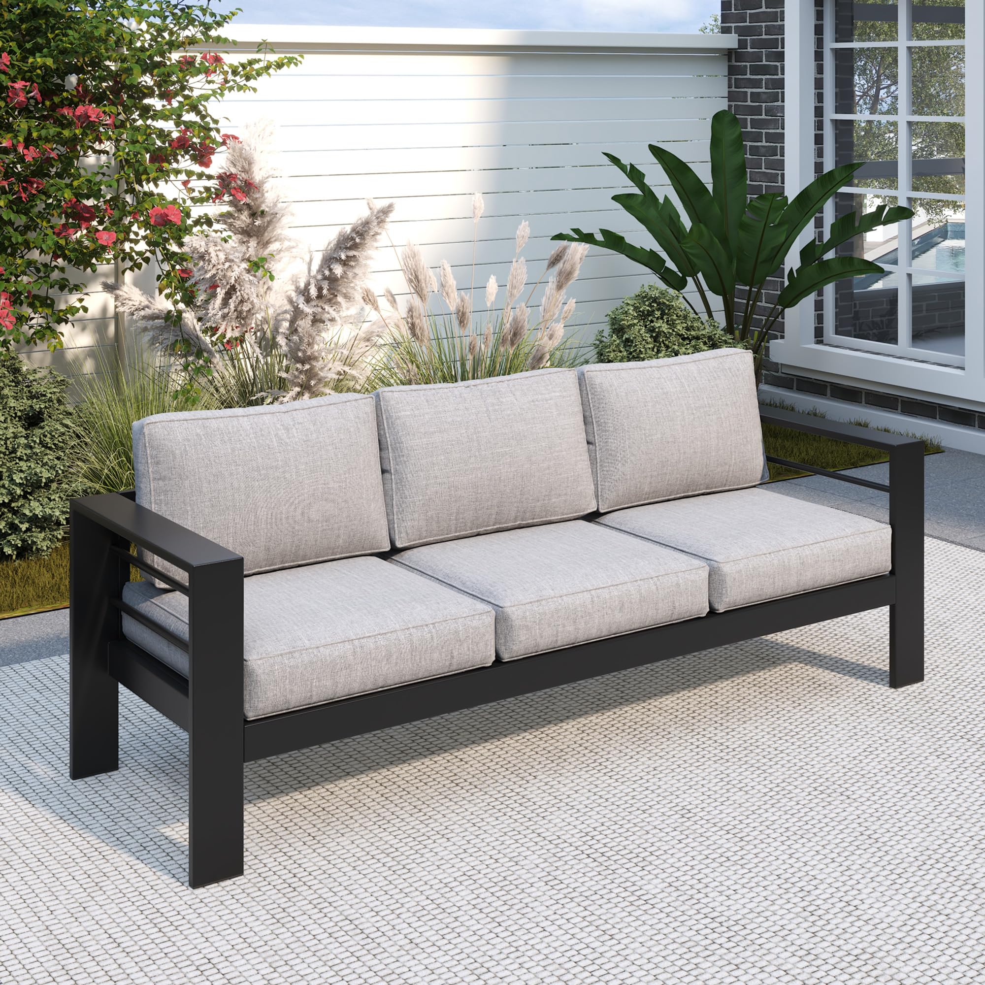 Solaste Outdoor Loveseat Aluminum Patio Furniture Sofa, All-Weather Metal Outdoor Couch with Cushions,Light Grey