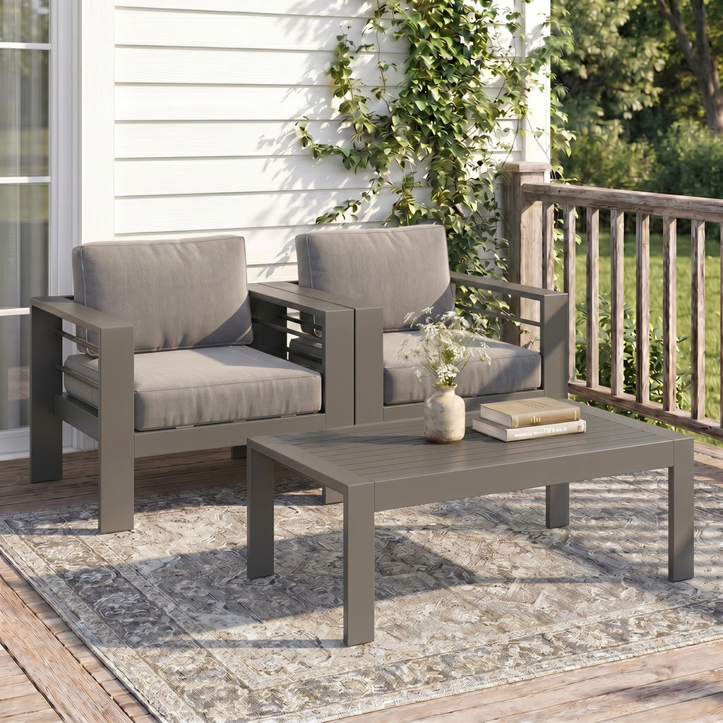 Solaste Outdoor Loveseat Aluminum Patio Furniture Sofa, All-Weather Metal Outdoor Couch with Cushions,Light Grey