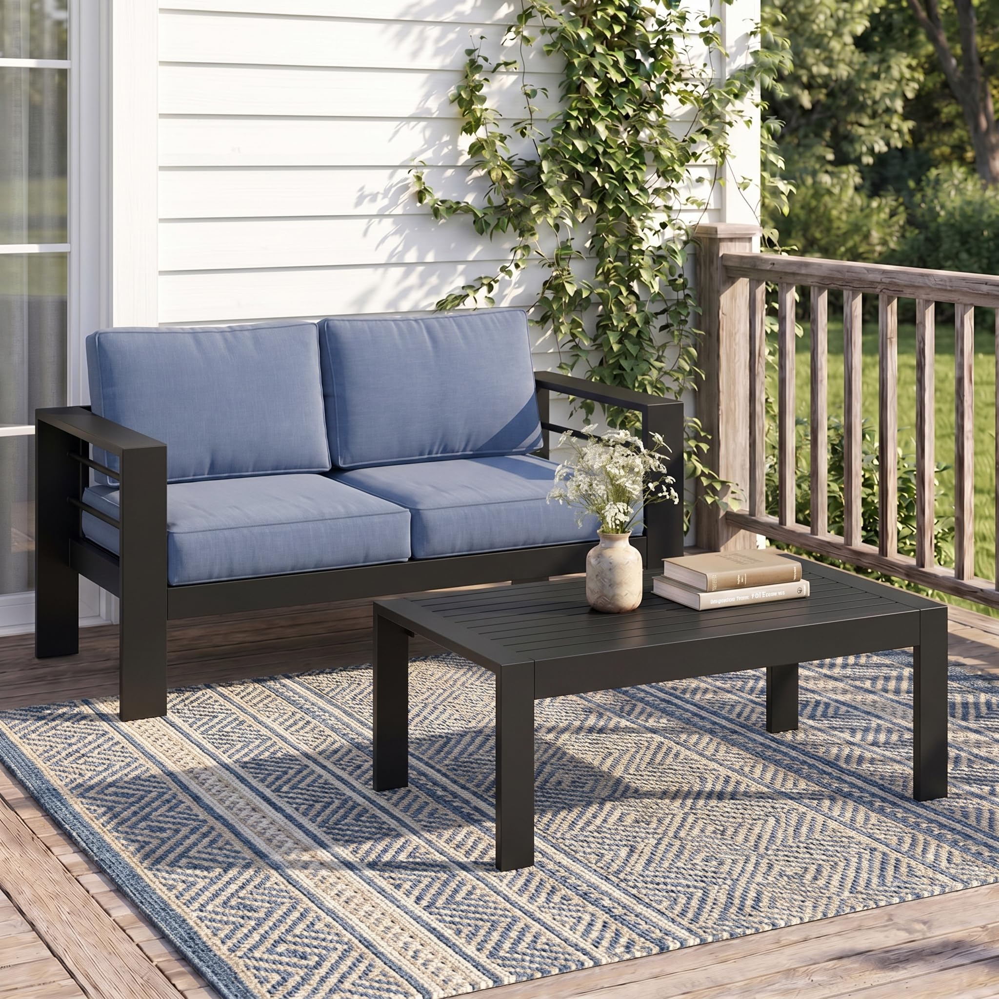 Solaste Outdoor Loveseat Aluminum Patio Furniture Sofa, All-Weather Metal Outdoor Couch with Cushions,Light Grey