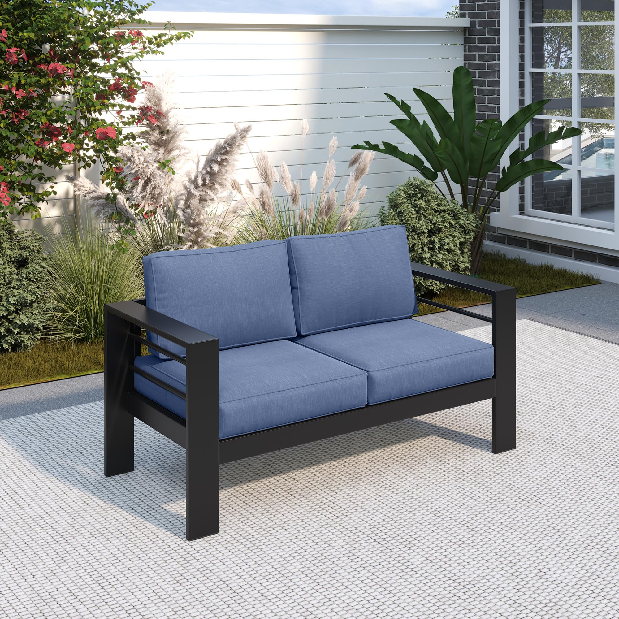 Solaste Outdoor Loveseat Aluminum Patio Furniture Sofa, All-Weather Metal Outdoor Couch with Cushions,Light Grey