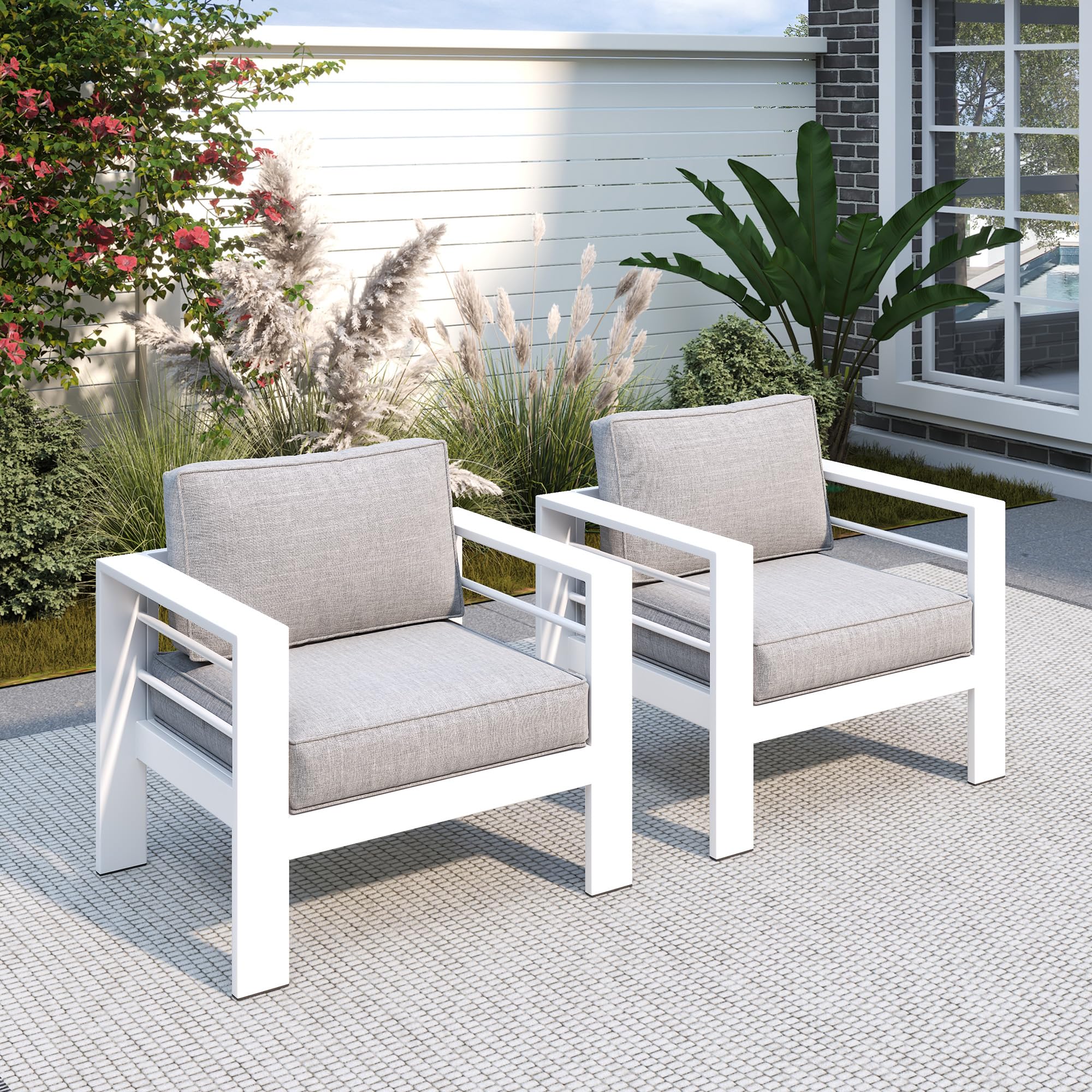 Solaste Outdoor Loveseat Aluminum Patio Furniture Sofa, All-Weather Metal Outdoor Couch with Cushions,Light Grey