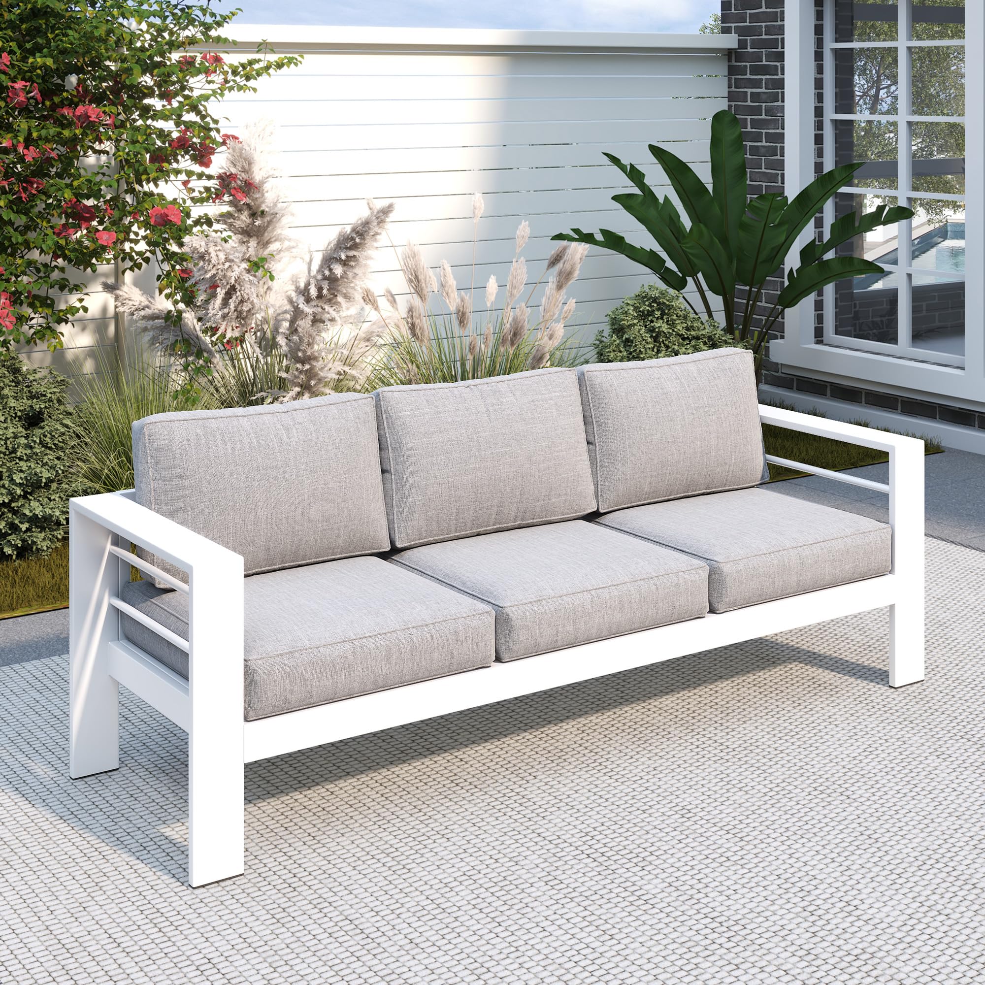 Solaste Outdoor Loveseat Aluminum Patio Furniture Sofa, All-Weather Metal Outdoor Couch with Cushions,Light Grey