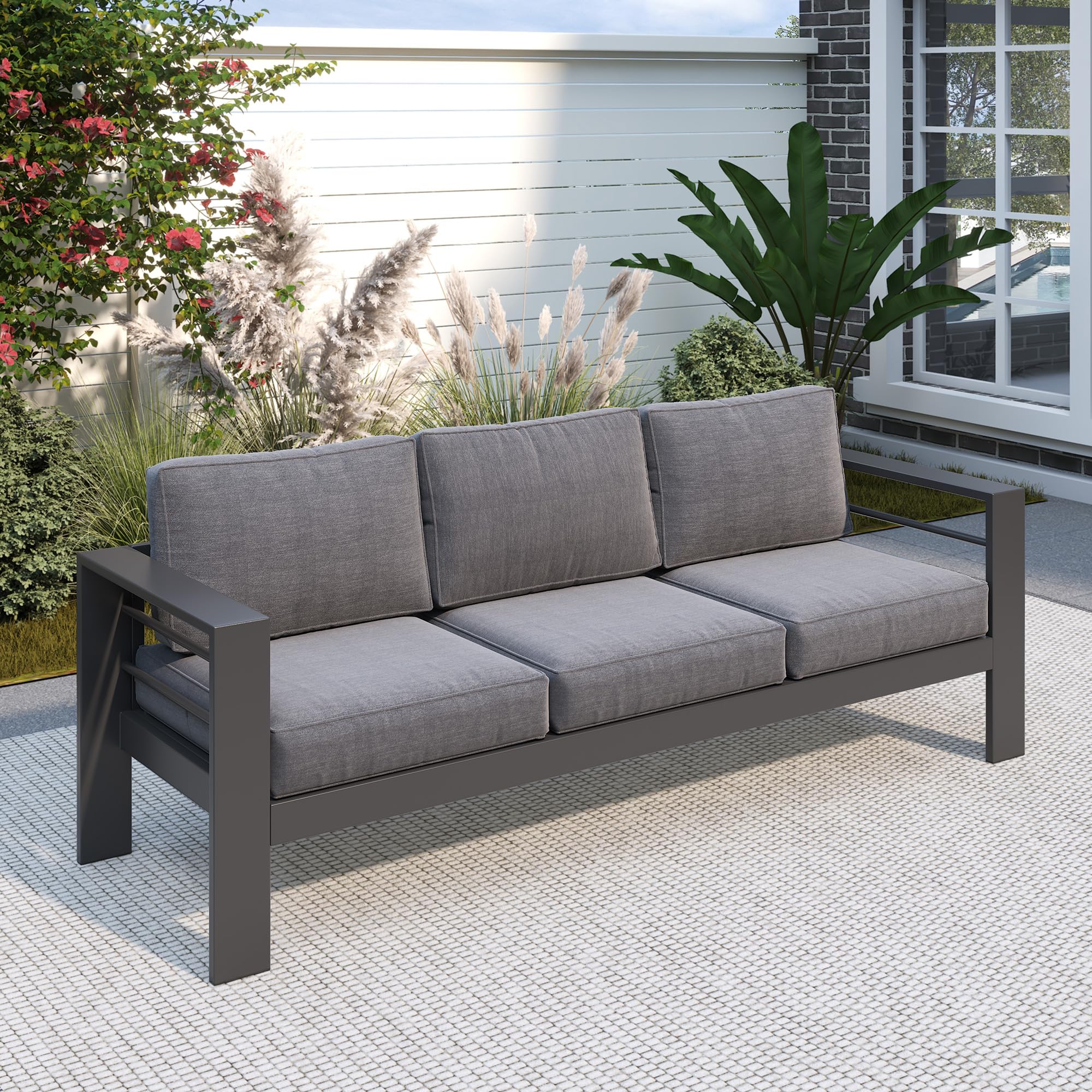 Solaste Outdoor Loveseat Aluminum Patio Furniture Sofa, All-Weather Metal Outdoor Couch with Cushions,Light Grey