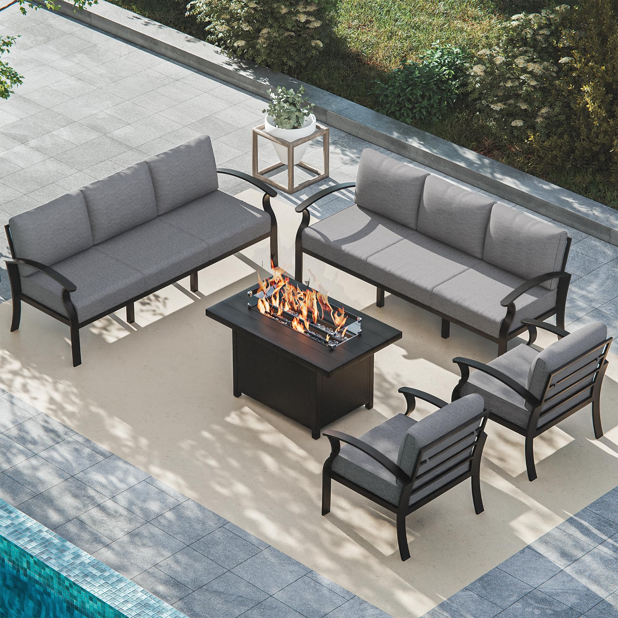 ALAULM Aluminum 3-Seat Patio Furniture Set, Metal Outdoor Furniture Sectional Sofas w/5.1" Cushions for Patio, Backyard, Poolside-DarkBlue