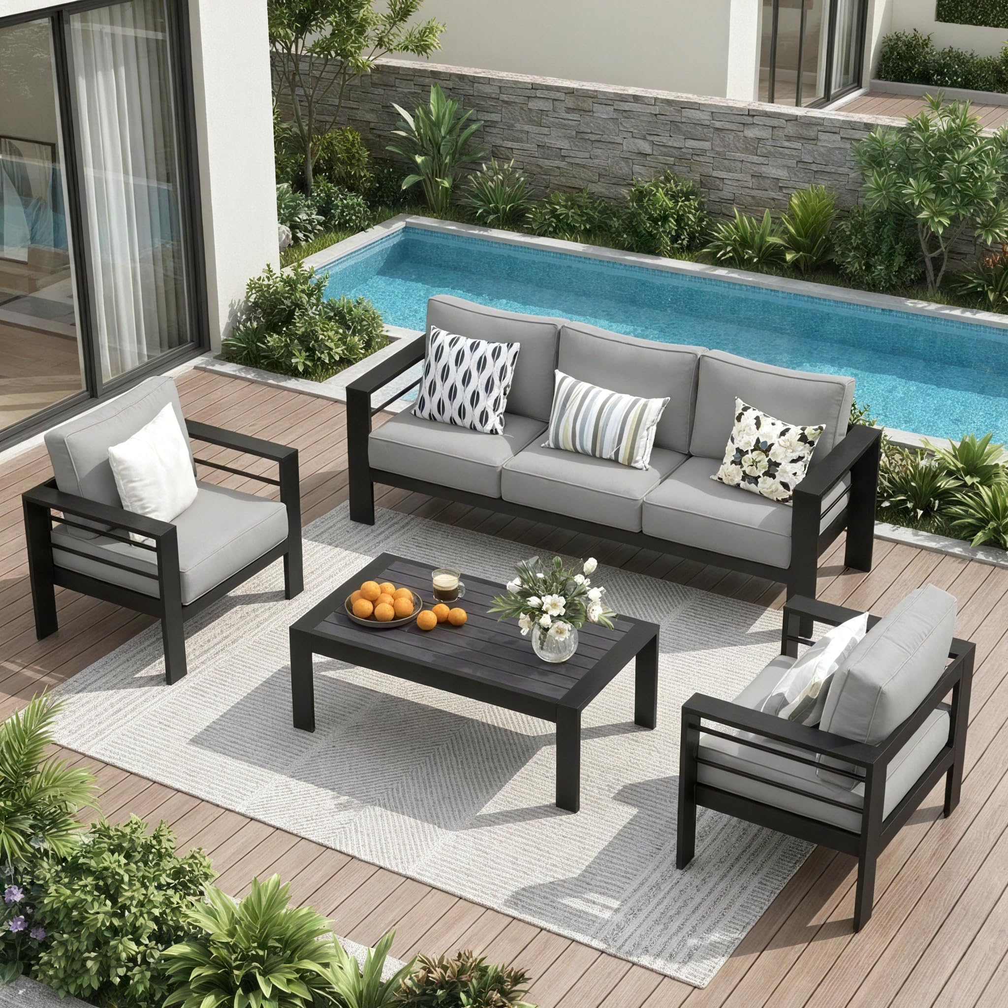 Solaste Outdoor Loveseat Aluminum Patio Furniture Sofa, All-Weather Metal Outdoor Couch with Cushions,Light Grey