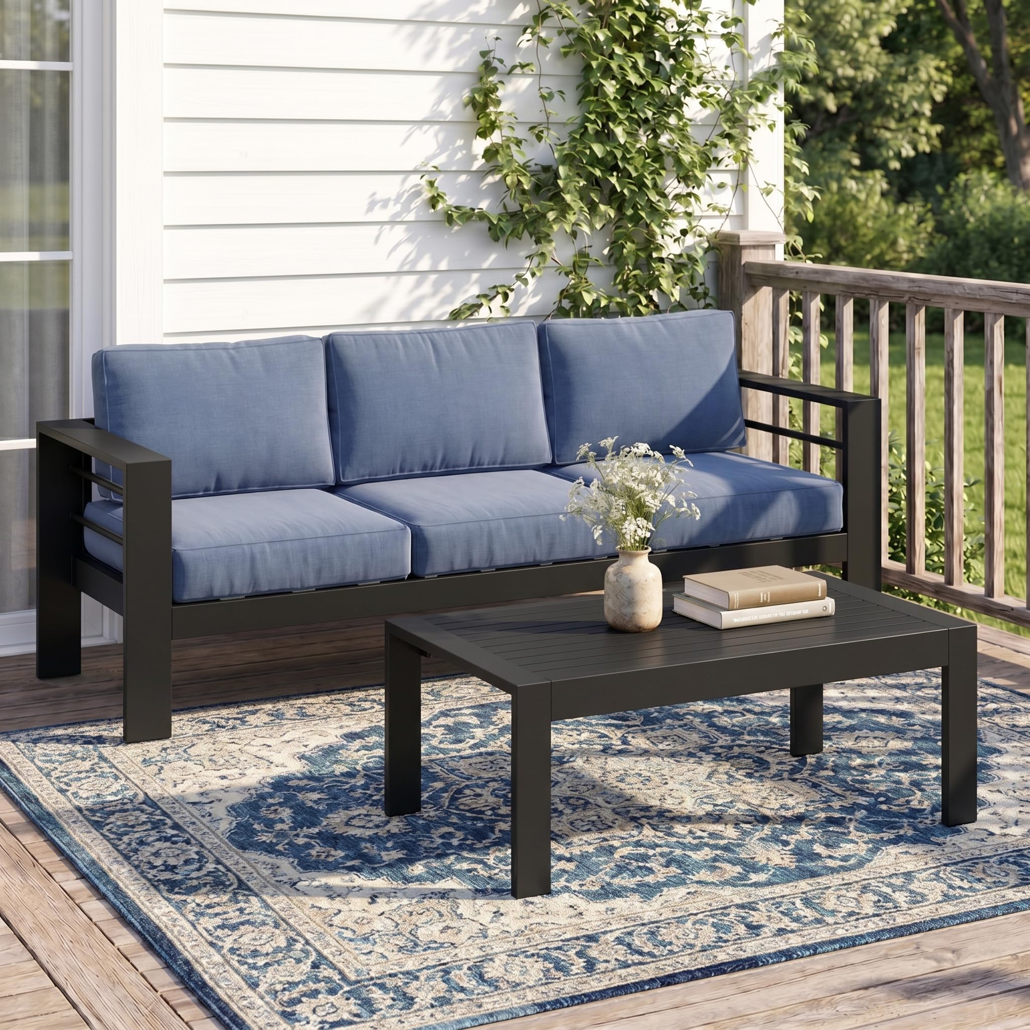 Solaste Outdoor Loveseat Aluminum Patio Furniture Sofa, All-Weather Metal Outdoor Couch with Cushions,Light Grey