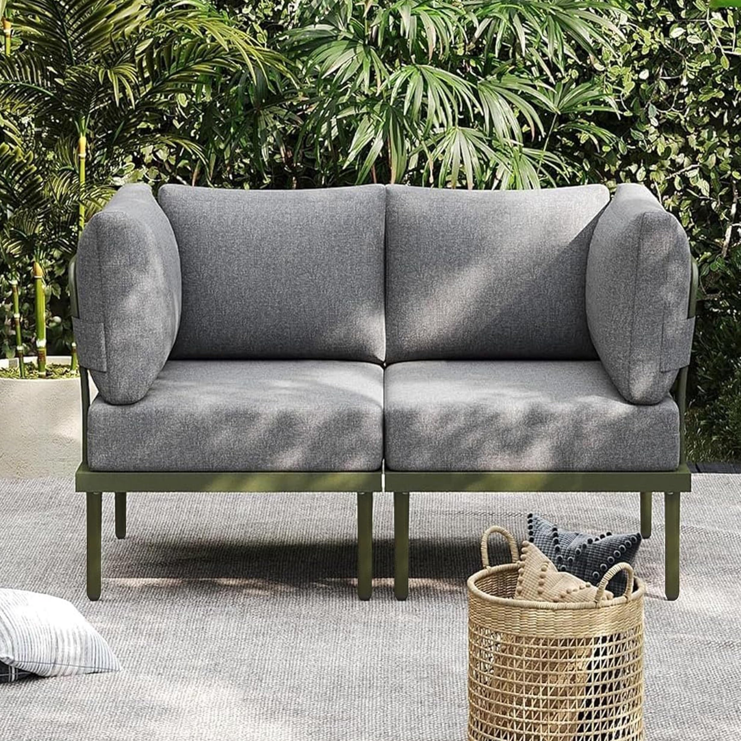 Sundale Outdoor 2 Pieces Metal Patio Furniture Set, Outdoor Sectional Sofa w/6 Inch Olefin Cushion, Modern Outdoor Conversation Sets for Porch, Balcony