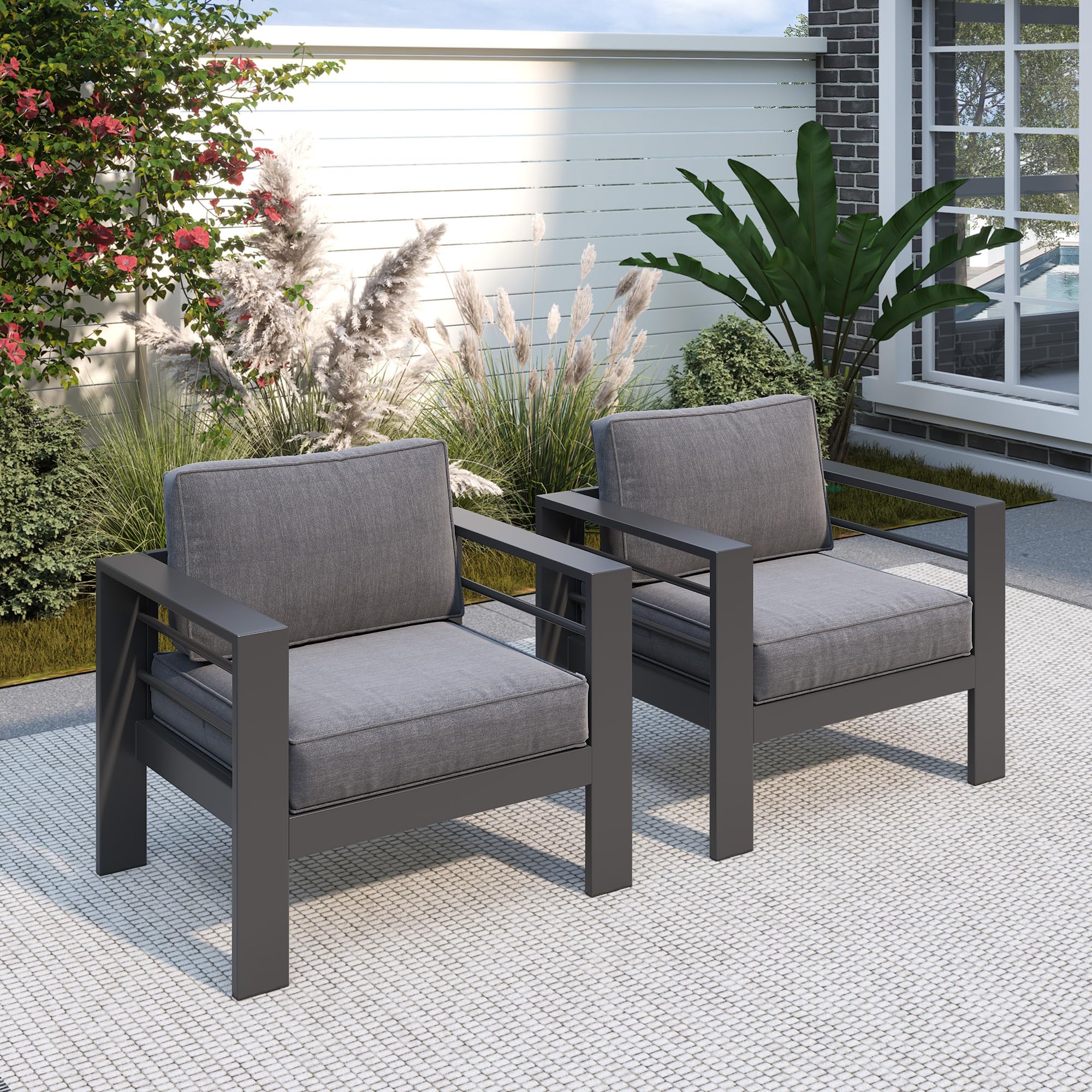 Solaste Outdoor Loveseat Aluminum Patio Furniture Sofa, All-Weather Metal Outdoor Couch with Cushions,Light Grey