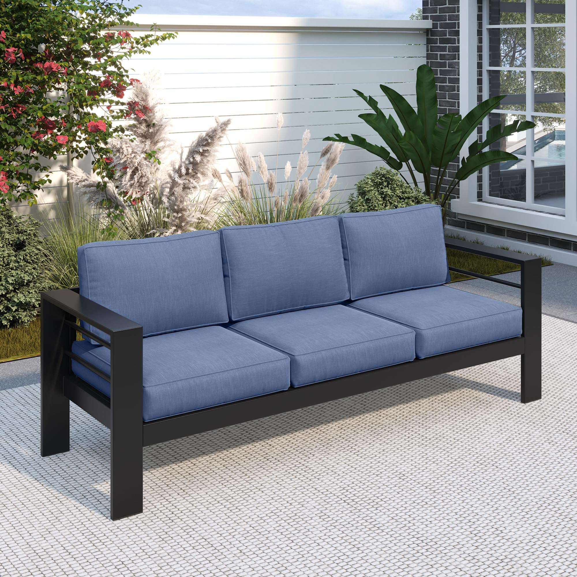 Solaste Outdoor Loveseat Aluminum Patio Furniture Sofa, All-Weather Metal Outdoor Couch with Cushions,Light Grey