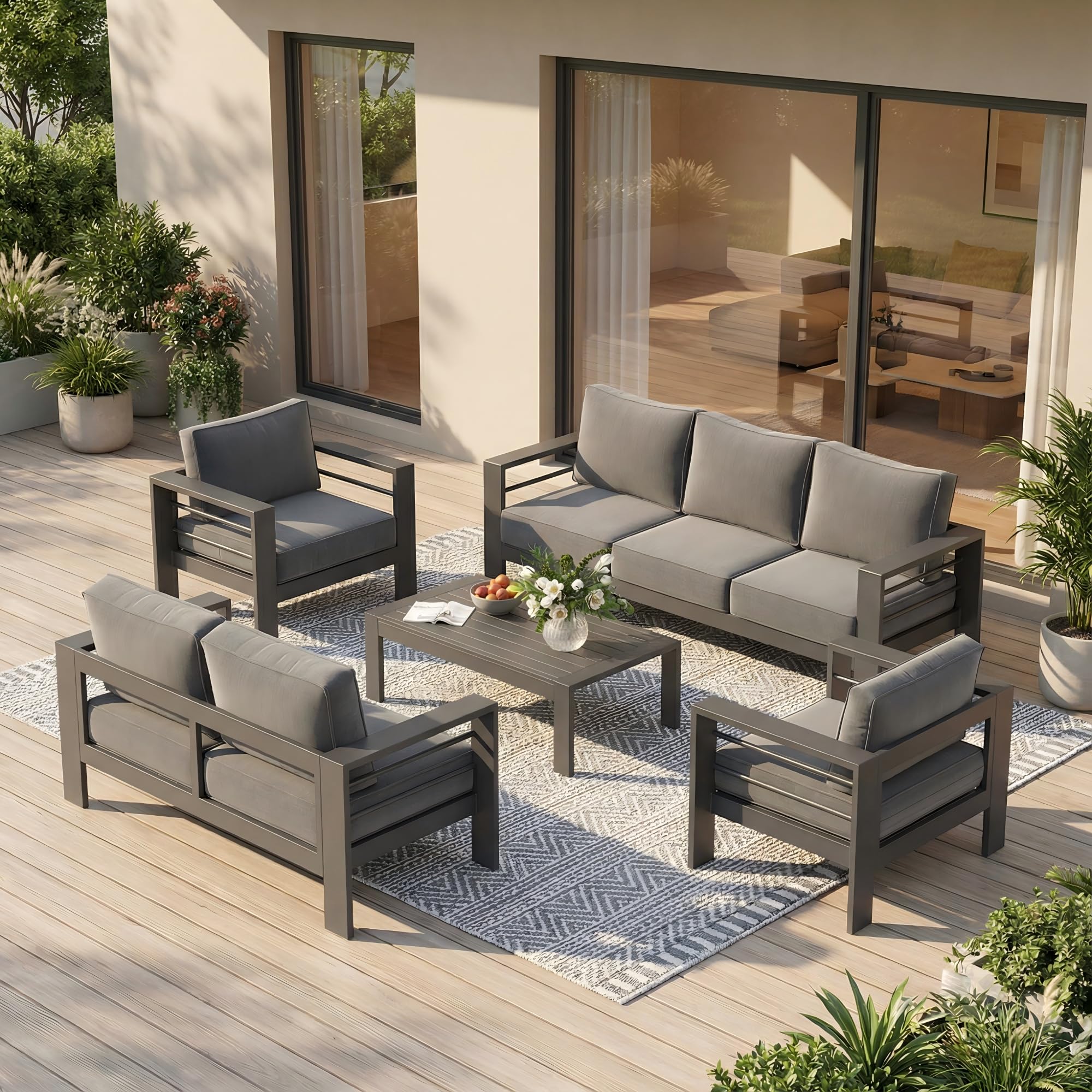 Solaste Outdoor Loveseat Aluminum Patio Furniture Sofa, All-Weather Metal Outdoor Couch with Cushions,Light Grey