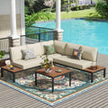 NATURAL EXPRESSIONS Patio Furniture Sets, Metal Outdoor Sectional L Shape Corner Sofa Outdoor Couch with Detachable Backrest,3 Fauxwood Tables,Black Frame,Shale Olefin Cushions for Yard,Garden