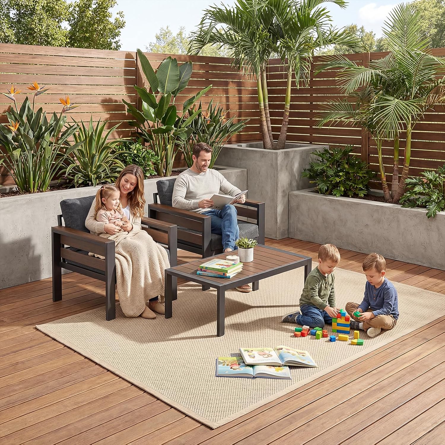 Outdoor Aluminum Patio Furniture Set, 3 Seat Rust-resistant Patio Conversation Sofa with Thick Washable Cushions and 15.2"H Supported Back, Oversized Metal Sectional Sofa Set for Backyard Porch Deck