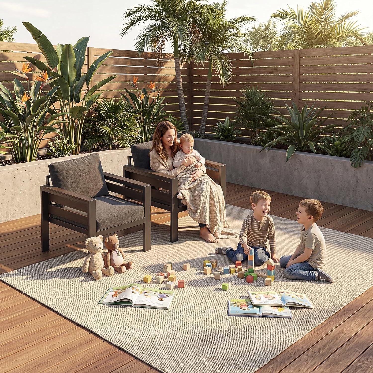 Outdoor Aluminum Patio Furniture Set, 3 Seat Rust-resistant Patio Conversation Sofa with Thick Washable Cushions and 15.2"H Supported Back, Oversized Metal Sectional Sofa Set for Backyard Porch Deck