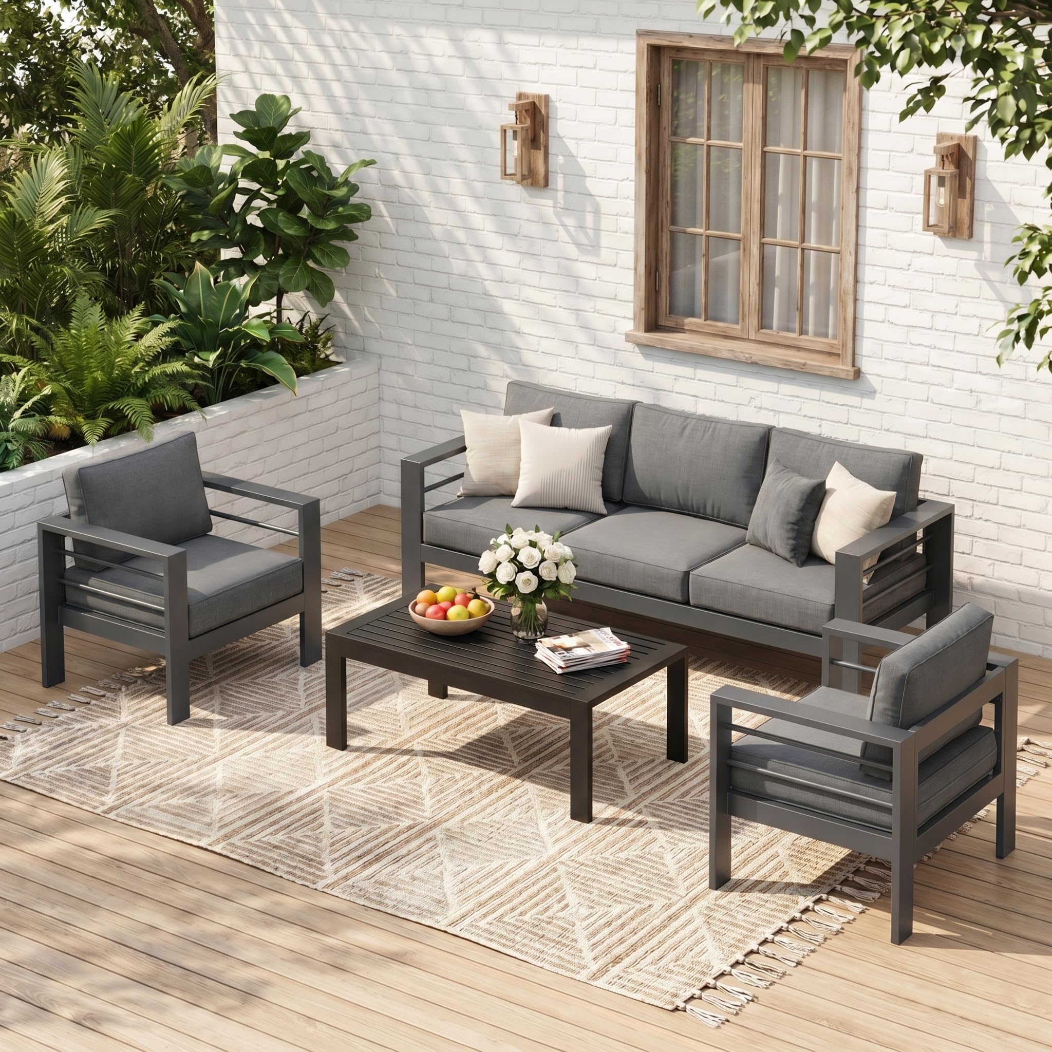 Solaste Outdoor Loveseat Aluminum Patio Furniture Sofa, All-Weather Metal Outdoor Couch with Cushions,Light Grey