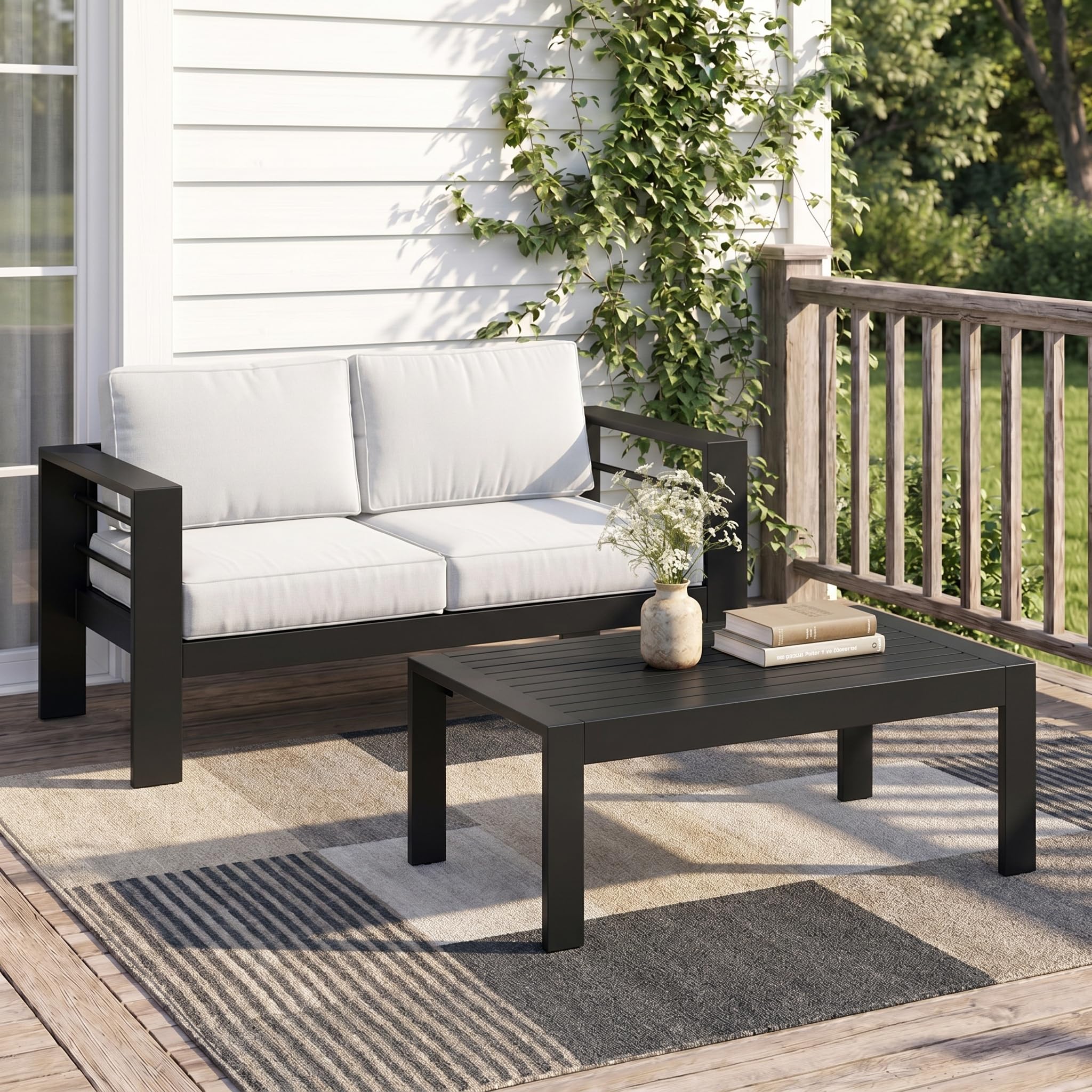 Solaste Outdoor Loveseat Aluminum Patio Furniture Sofa, All-Weather Metal Outdoor Couch with Cushions,Light Grey