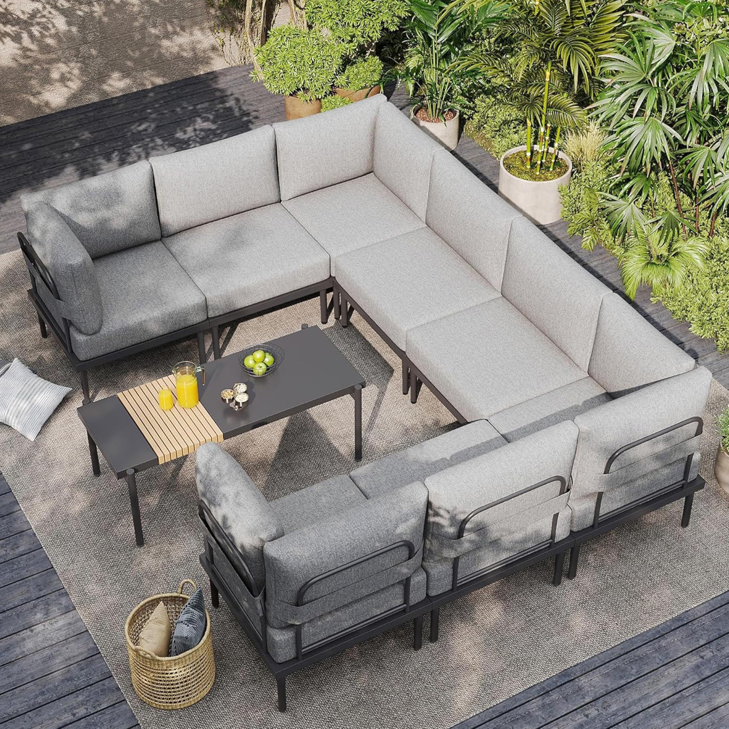 Sundale Outdoor 2 Pieces Metal Patio Furniture Set, Outdoor Sectional Sofa w/6 Inch Olefin Cushion, Modern Outdoor Conversation Sets for Porch, Balcony