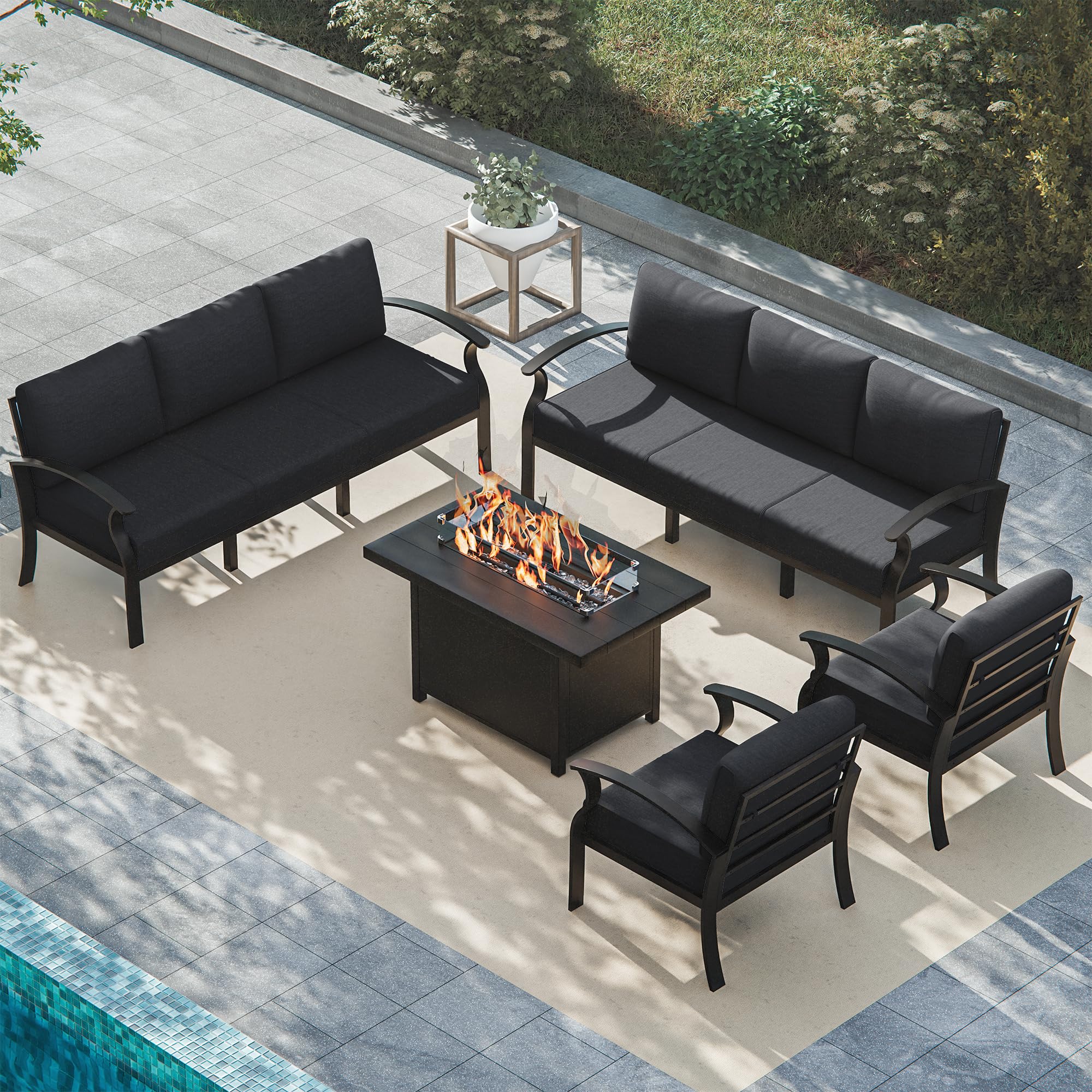 ALAULM Aluminum 3-Seat Patio Furniture Set, Metal Outdoor Furniture Sectional Sofas w/5.1" Cushions for Patio, Backyard, Poolside-DarkBlue