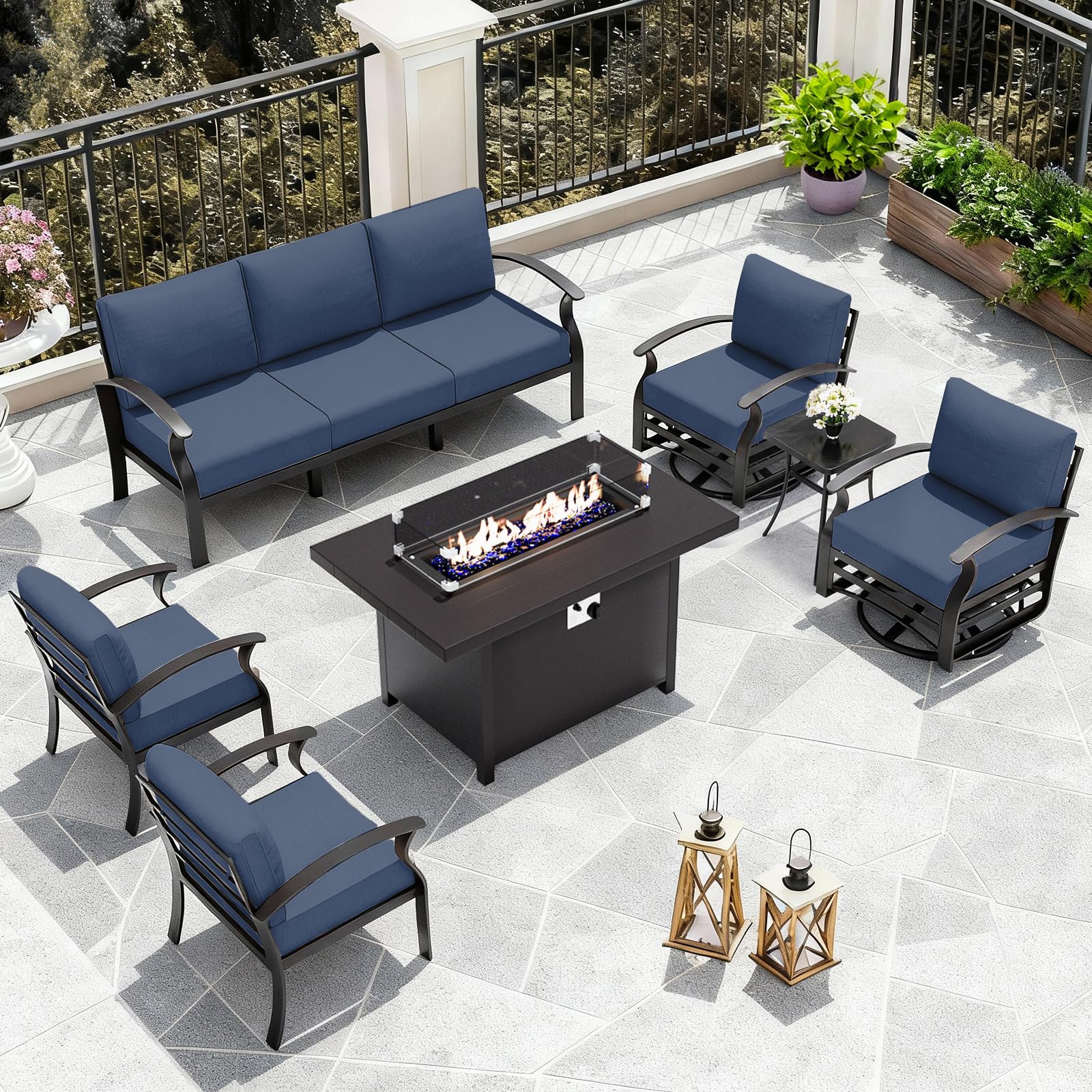ALAULM Aluminum 3-Seat Patio Furniture Set, Metal Outdoor Furniture Sectional Sofas w/5.1" Cushions for Patio, Backyard, Poolside-DarkBlue