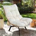 Vongrasig Swivel Wicker Chair PE Rattan Chair with Cushion, Oversized Patio Lounge Chair for Outdoor, Indoor, Balcony, Backyard, Garden, Living Room, Beige