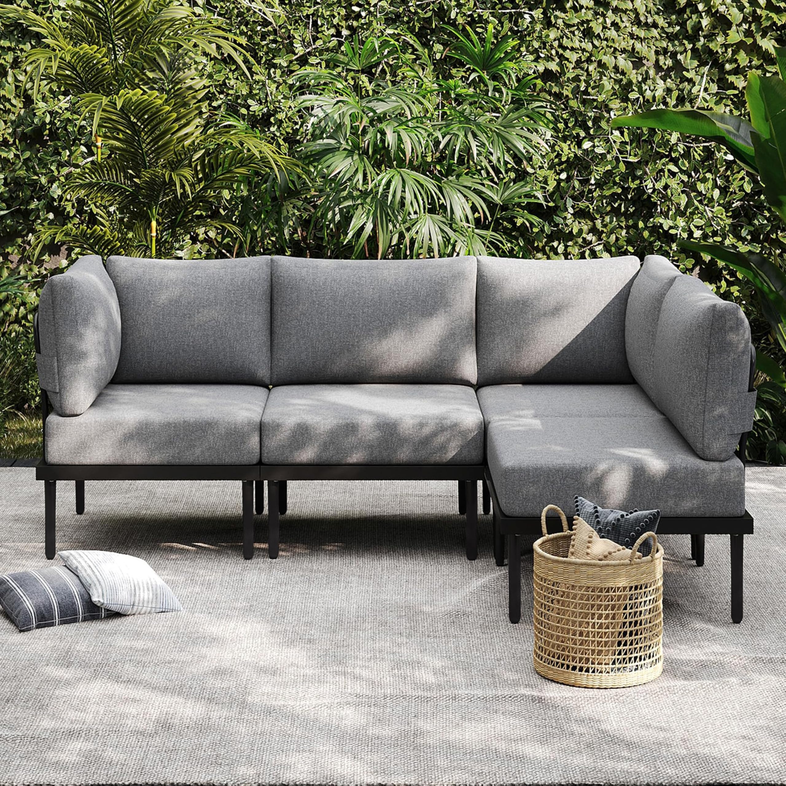 Sundale Outdoor 2 Pieces Metal Patio Furniture Set, Outdoor Sectional Sofa w/6 Inch Olefin Cushion, Modern Outdoor Conversation Sets for Porch, Balcony