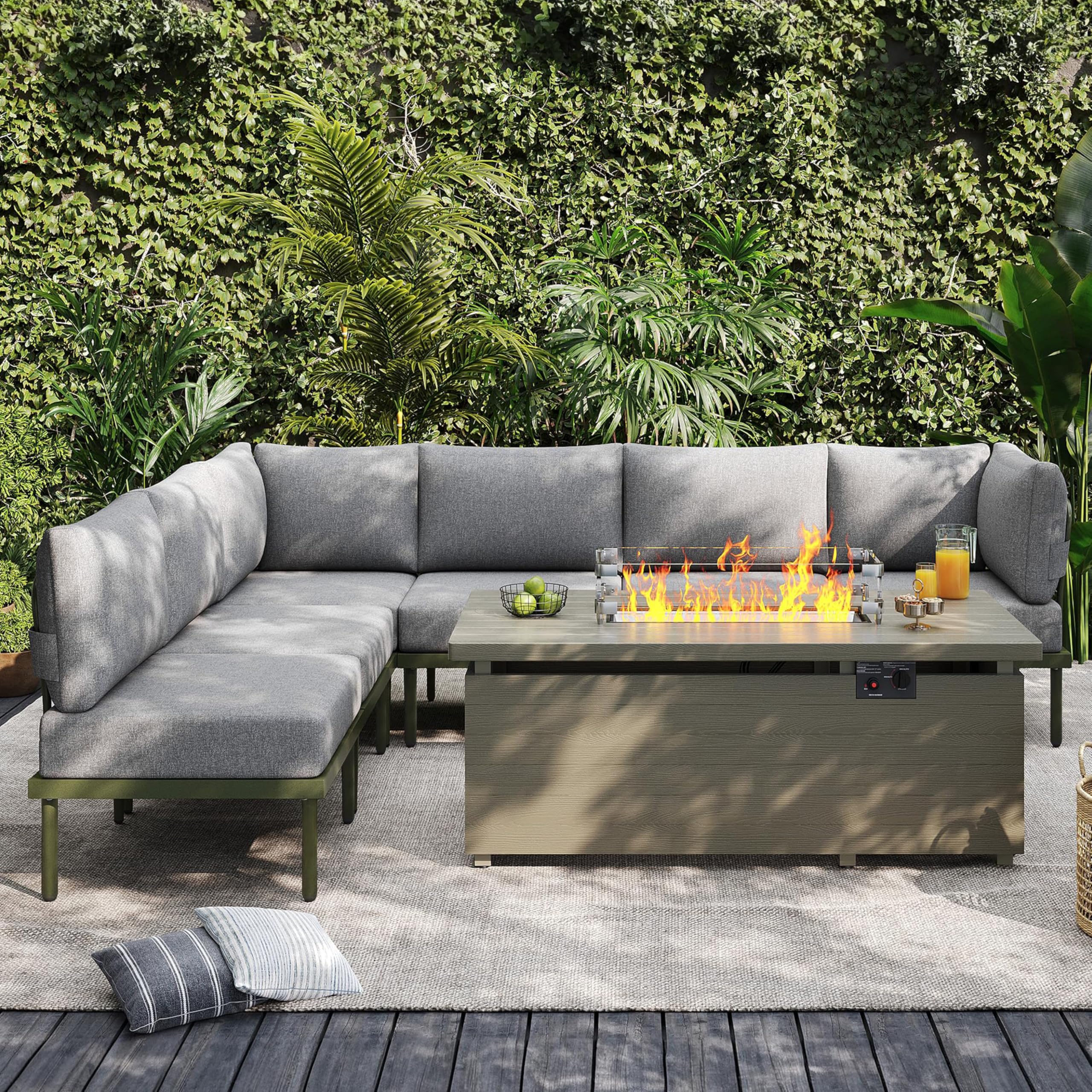 Sundale Outdoor 2 Pieces Metal Patio Furniture Set, Outdoor Sectional Sofa w/6 Inch Olefin Cushion, Modern Outdoor Conversation Sets for Porch, Balcony