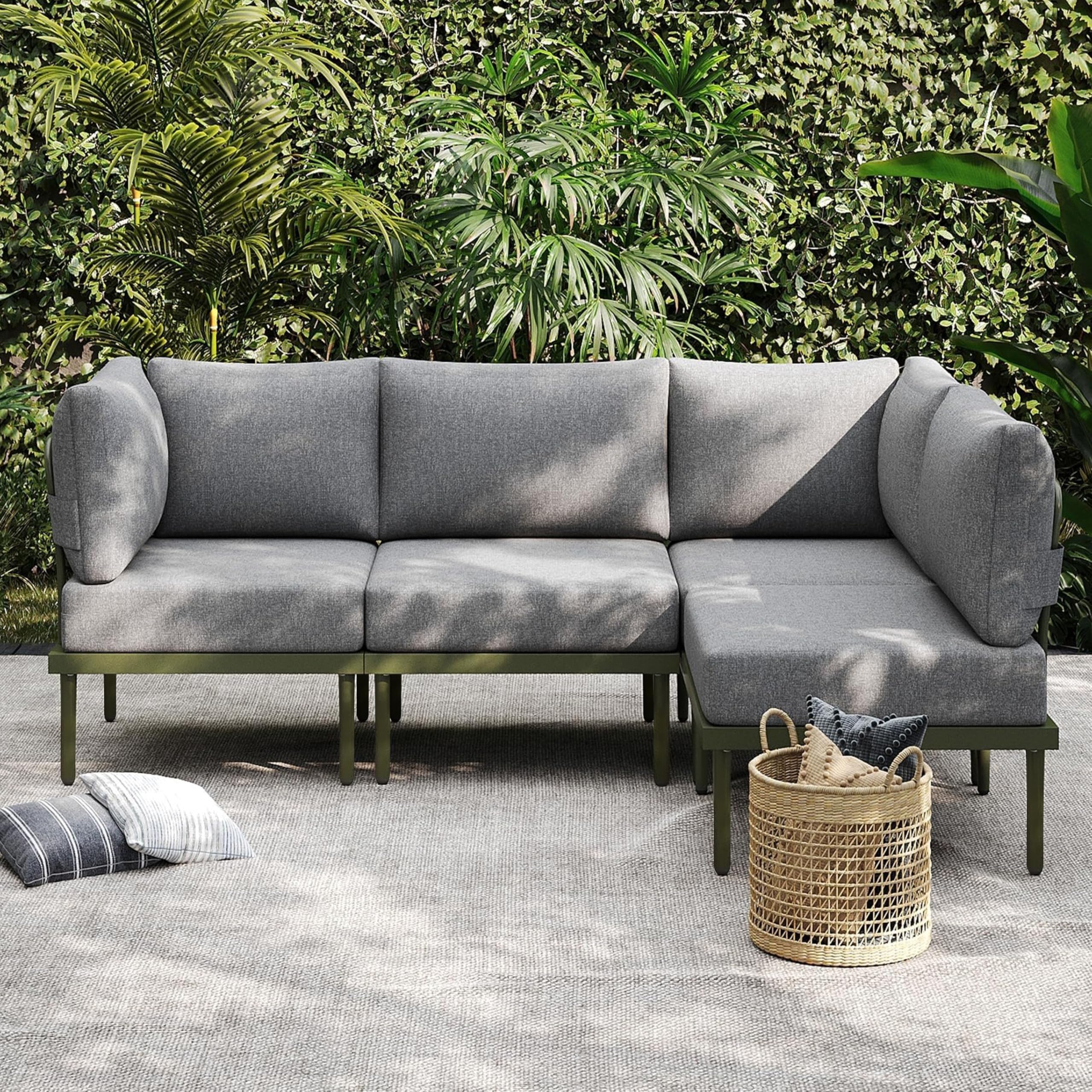 Sundale Outdoor 2 Pieces Metal Patio Furniture Set, Outdoor Sectional Sofa w/6 Inch Olefin Cushion, Modern Outdoor Conversation Sets for Porch, Balcony