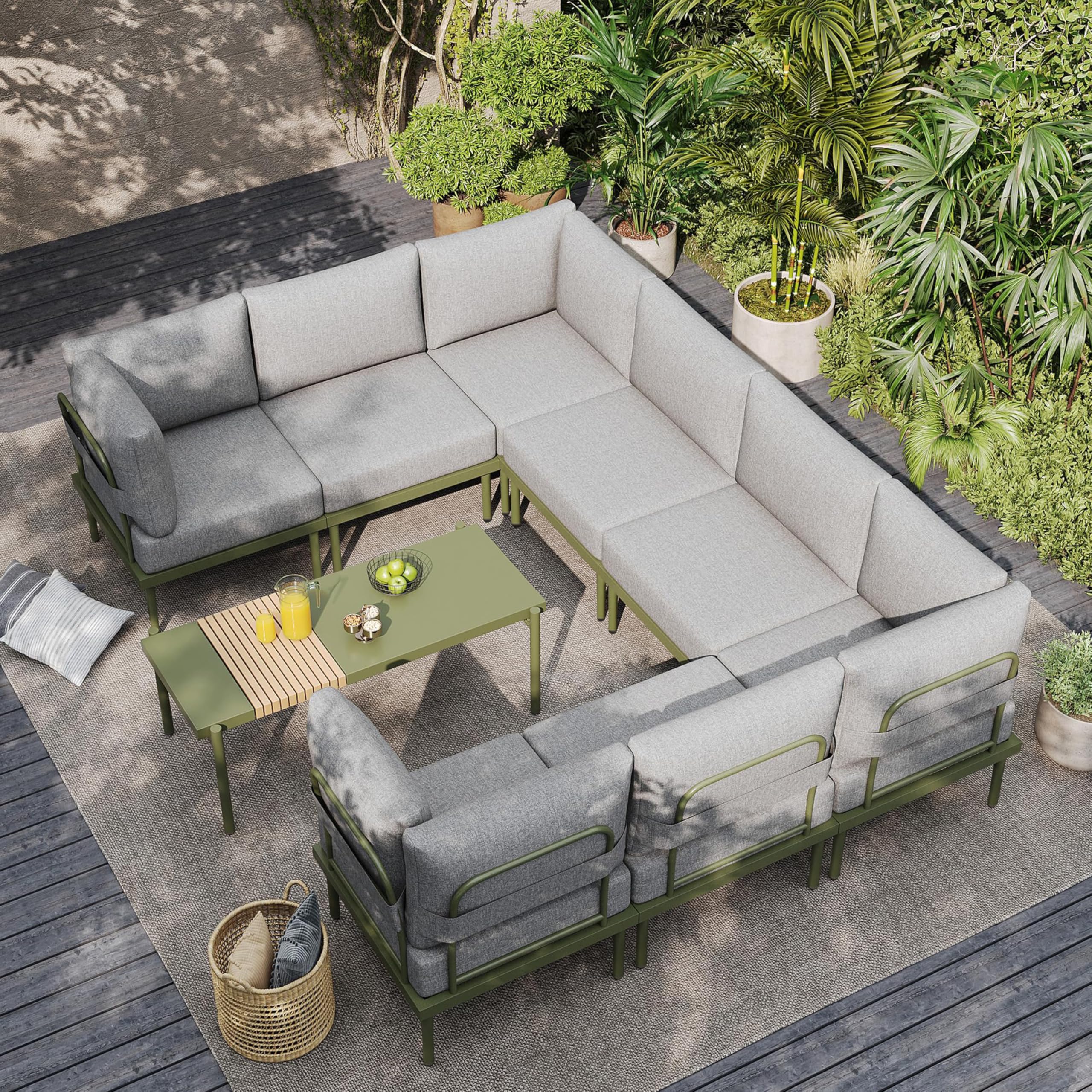 Sundale Outdoor 2 Pieces Metal Patio Furniture Set, Outdoor Sectional Sofa w/6 Inch Olefin Cushion, Modern Outdoor Conversation Sets for Porch, Balcony