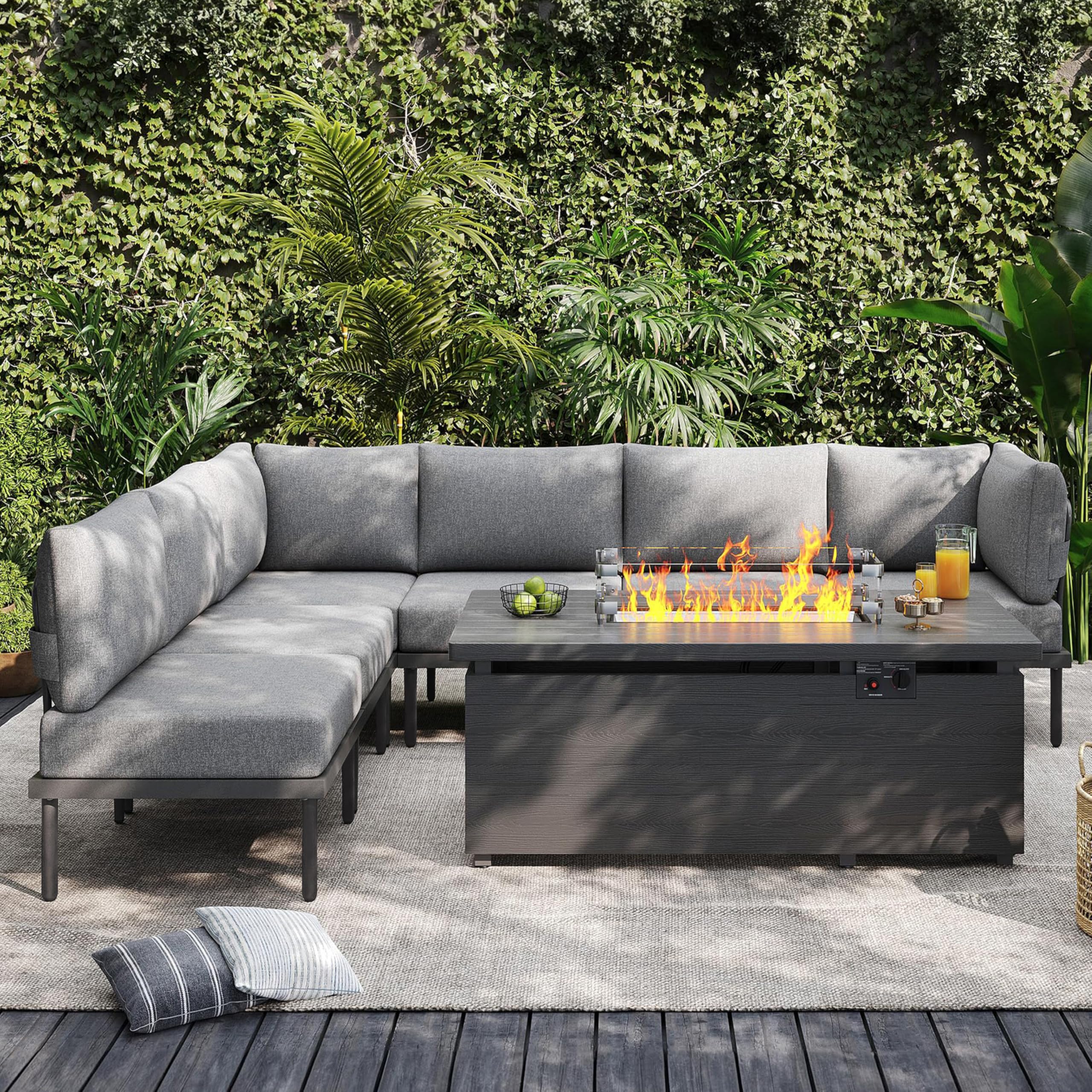 Sundale Outdoor 2 Pieces Metal Patio Furniture Set, Outdoor Sectional Sofa w/6 Inch Olefin Cushion, Modern Outdoor Conversation Sets for Porch, Balcony